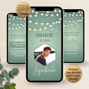 Digital invitation for youth dedication ceremony with green fairy lights | Confirmation | First Communion | Confirmation - animated invitation card with photo of boy & girl