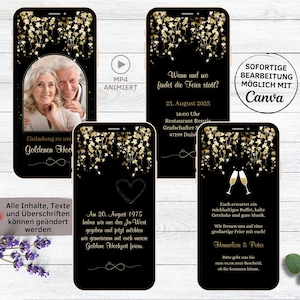 Invito digitale alle nozze d'oro per WhatsApp gold ivy | Biglietto d'invito per il 50° anniversario di matrimonio eCard personalizzabile | Nozze d'oro