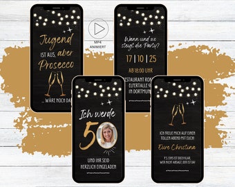 eCARD Birthday Party Invitation for 40th 50th 60th | Youth is made of Prosecco | digital birthday invitation with photo board gold funny