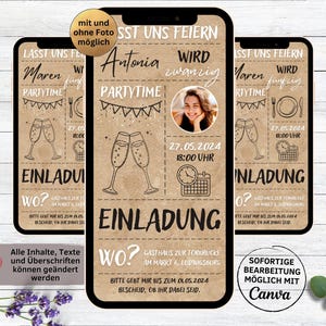 Invito di compleanno con eCard digitale Prosecco champagne frizzante | Invito carta kraft per compleanno con foto per donna uomo | brunch