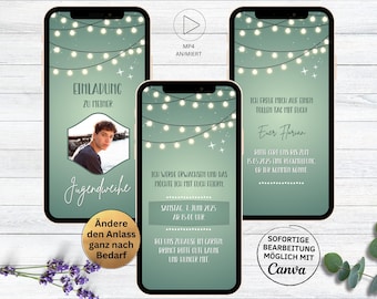 Digital invitation for youth consecration green fairy lights | confirmation | communion | confirmation animated invitation card with photo boy & girl