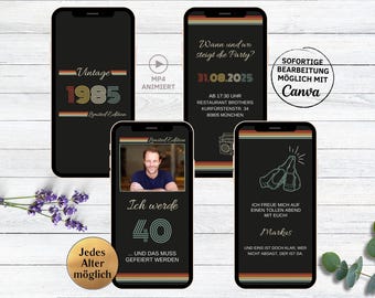 eCARD RETRO Zaproszenie na urodziny na 30. 40. 50. 60. urodziny | cyfrowe zaproszenie na urodziny WhatsApp w stylu vintage ze zdjęciem mężczyzna kobieta