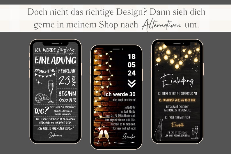 Digitale Geburtstagseinladung Brunch Sekt Frühstück schwarz weiß Kraftpapier Foto eCard zum Versenden per Whatsapp Bild 10