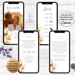 Digitale Hochzeitseinladung minimalistisch Blumen | Einladung Hochzeit Video für Whatsapp | animierte Save the Date Einladungskarte mit Foto