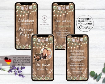 eCard digitale Einladung Hölzerne Hochzeit rustikal für WhatsApp | personalisierbare Hochzeitstag Einladung Holz | 5. 10. Hochzeitstag