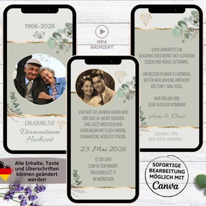 Invitation numérique diamant mariage vert eucalyptus or diamant pour WhatsApp | eCard Invitation 60e anniversaire de mariage | Mariage de diamant
