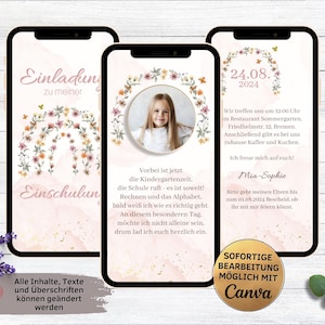 Invitation numérique pour l’inscription scolaire fleurs arc-en-ciel | Présentation de l'école WhatsApp Ecard | écolier | Retour à l'école | L'école commence en 2025 pour les filles