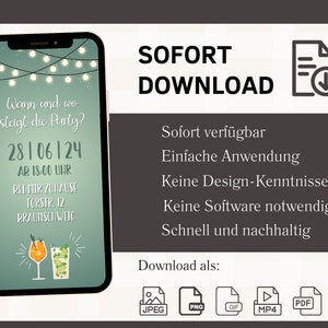 eCARD Geburtstags Party Einladung grün Cocktails für 20. 30. 40. 50. 60. animierte WhatsApp Geburtstagseinladung mit Foto Bild 5