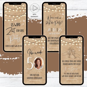 eCARD birthday invitation with photo kraft paper | Birthday party invitation champagne for 20th 30th 40th 50th 60th 70th animated WhatsApp invitation