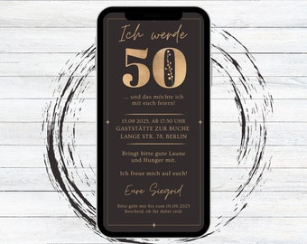 Invitación de cumpleaños marrón dorado digital, tarjeta electrónica para enviar por WhatsApp, cumpleaños especial, 30 40 50 60 70 80 cumpleaños