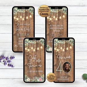 Digital Birthday Party Invitation - Rustic Wood Cocktails | Animated eCard | WhatsApp 20th, 30th, 40th, 50th, 60th Birthday Invitation with Photo Number