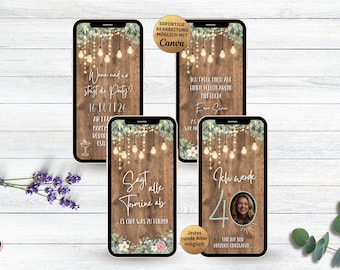 Digital Birthday Party Invitation - Rustic Wood Cocktails | Animated eCard | WhatsApp 20th, 30th, 40th, 50th, 60th Birthday Invitation with Photo Number