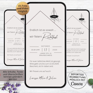 eCard invitation to the roof topping-out ceremony with topping-out wreath | Digital topping-out ceremony invitation for WhatsApp | Roof construction volunteer party | Lifting ceremony