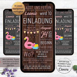 Einladung Kindergeburtstag Schwimmbad Besuch | Poolparty digitale WhatsApp Geburtstagseinladung Freibad Pool | Schwimmhalle Mädchen pink