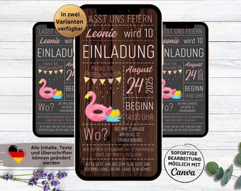 Children's birthday invitation swimming pool visit | Pool party digital WhatsApp birthday invitation outdoor pool | Indoor swimming pool girl pink