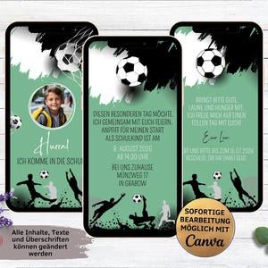 Einladung Einschulung Fußball grün digital | Einladungskarte Schuleinführung 2025 | Ecard Schulstart für WhatsApp | Einschulungseinladung