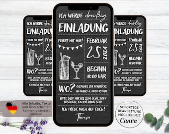Digital eCard Birthday Invitation Motif Cocktails Black and White Board | Birthday Invitation Send via Whatsapp Man Woman