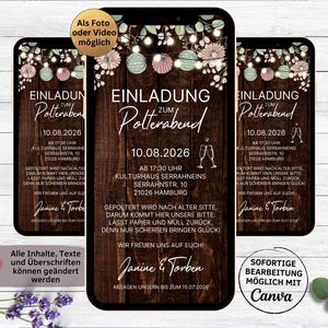 eCard invitation mariage douche rustique avec des fleurs pour WhatsApp | Invitation EVJF bois et lumière | Nous grondons | Bois avant la fête de mariage