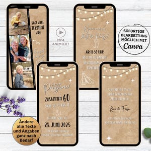 Einladung Doppelgeburtstag Fotostreifen Kraftpapier 3 Fotos | Doppelparty Einladungskarte | dreifacher Geburtstag 70 75 80 85 90 95 100 110