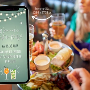 Tarjeta electrónica invitación a fiesta de cumpleaños tiras fotográficas cócteles verdes para invitación de cumpleaños animada de WhatsApp 20, 30, 40, 50, 60 imagen 4