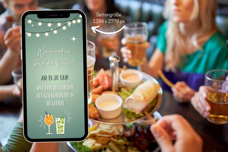 eCARD Geburtstags Party Einladung Fotostreifen grün Cocktails für 20. 30. 40. 50. 60. animierte WhatsApp Geburtstagseinladung Bild 4