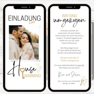 Digital eCard invitation housewarming party to send via WhatsApp personalized animated with Canva housewarming with photo