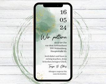 eCard digital invitation for hen party video for WhatsApp, customizable animated hen party invitation with desired text green gold