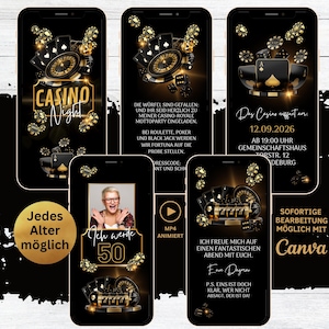 eCard Casino Las Vegas Motto Party Einladung | digitale Einladungskarte Casino Royale Night | Poker Roulette Geburtstagseinladung Mottoparty