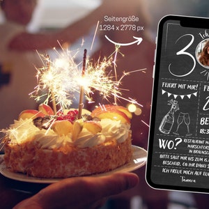 Digitale Geburtstagseinladung Sekt Tafel schwarz weiß eCard zum Versenden per Whatsapp mit Foto Bild 4