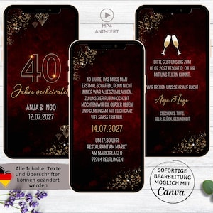 Cyfrowe zaproszenie rubinowe wesele czerwone złoto na WhatsApp | spersonalizowana eKartka zaproszenie na 40 rocznicę ślubu | Rubinowy Ślub | rubinowo czerwony