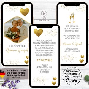Invito digitale nozze d'oro bianco oro per WhatsApp minimalista | Biglietto elettronico personalizzabile per l'invito al 50° anniversario di matrimonio per le nozze d'oro