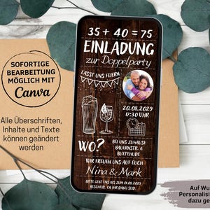 Rustic digital invitation for a double birthday party | Double birthday invitation card for 70th, 80th, 90th, 100th, 110th birthdays, dark wood with photo | Double party image 2