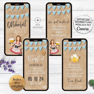 Oktoberfest invitation à la fête papier kraft numérique | Carte d'invitation à une fête d'anniversaire pour Whatsapp | Oktoberfest Beer Party O’zapft c’est ! | Fête de l'Oktoberfest