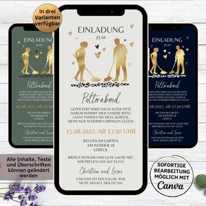 eCard digitale Einladung Polterabend goldenes Paar für WhatsApp | Polterabendeinladung | Wir poltern | Pre Wedding Party blau grün weiß edel