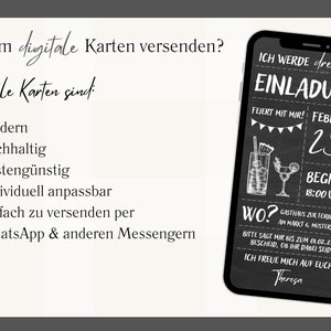 Digitale eCard Geburtstagseinladung Motiv Cocktails schwarz weiß zum Versenden per Whatsapp Bild 3