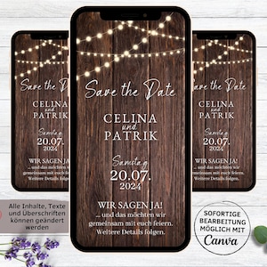 Digitale eCard Hochzeitseinladung Wood and Light Vorlage | rustikale Whatsapp Save the date Einladung dunkles Holz | Einladung zur Hochzeit