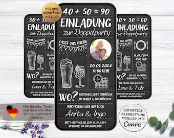 Digital invitation for a double birthday chalkboard | Ecard invitation card to send via WhatsApp | double birthday 70 80 90 100 110 120