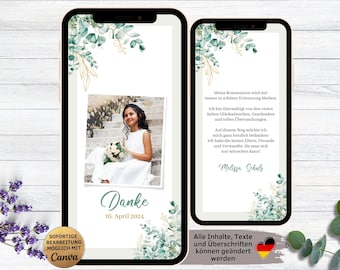 Digital Eucalyptus Thank You Card for Communion | Confirmation | Youth Dedication | Wedding | Baptism | eCard Thank You Card for WhatsApp | Saying Thank You