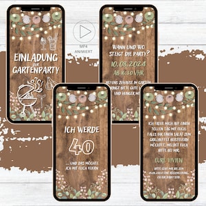 eCard digital garden party barbecue party birthday invitation, customizable WhatsApp invitation birthday rustic Wood and Light