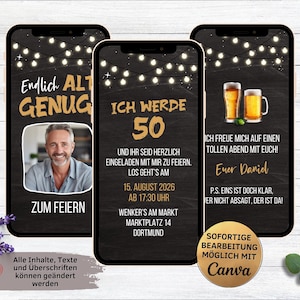 Birthday Party Invitation Board Old Enough | eCard for 18th, 20th, 30th, 40th, 50th, 60th animated digital WhatsApp birthday invitation with photo