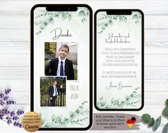 Digitale Danksagung Eukalyptus für Kommunion | Konfirmation | Firmung | Hochzeit| Taufe | eCard Danksagungskarte für WhatsApp | Vielen Dank