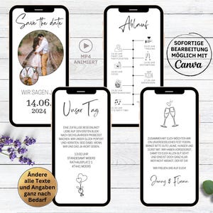 eCard digitale Hochzeitseinladung Video für Whatsapp | animierte Save the Date Einladung weiß mit Foto | Einladung Hochzeit minimalistisch