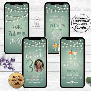 eCARD Geburtstags Party Einladung grün Cocktails | für 20. 30. 40. 50. 60. Geburtstag | animierte WhatsApp Geburtstagseinladung Frau Mann