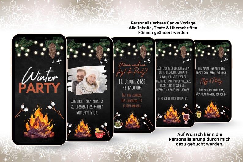 Convite para Festa de Inverno | Modelo Digital Editável no Canva | Noite com Fogueira e Vinho Quente | Convite para Celebração de Inverno | Encontro de Advento imagem 2