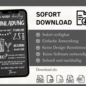 Digitale eCard Geburtstagseinladung Motiv Cocktails schwarz weiß zum Versenden per Whatsapp Bild 5