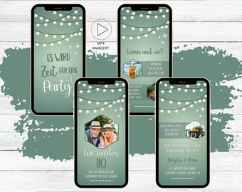 Einladung Doppelgeburtstag grün digital | Gartenparty Doppelparty Einladung Cocktails | Geburtstag 70 75 80 85 90 95 100 110 120