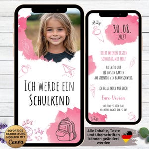 Convite digital para matrícula escolar manchas coloridas rosa com foto | Introdução à escola Ecard para WhatsApp | estudante De volta às aulas | começo da escola