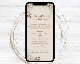 eCard digital boho wedding party invitation for WhatsApp, personalizable electronic wedding party invitation with desired text