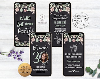 Digital Birthday Party Invitation Table Cocktails | for 20th, 30th, 40th, 50th, 60th animated eCard | WhatsApp birthday invitation with photo
