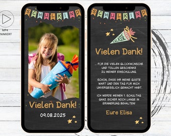 eCard Danksagung Einschulung | 1. Schultag | Schuleinführung | Danke Einschulungsfeier | digitale Danksagungskarte für WhatsApp